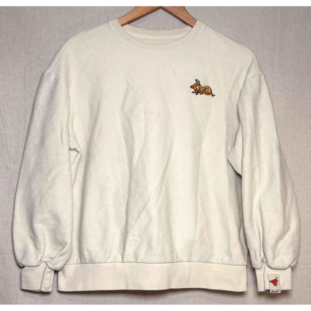 Disney Bambi Cream Textured Knit Sweatshirt Women Small Embroidered Graphic Deer